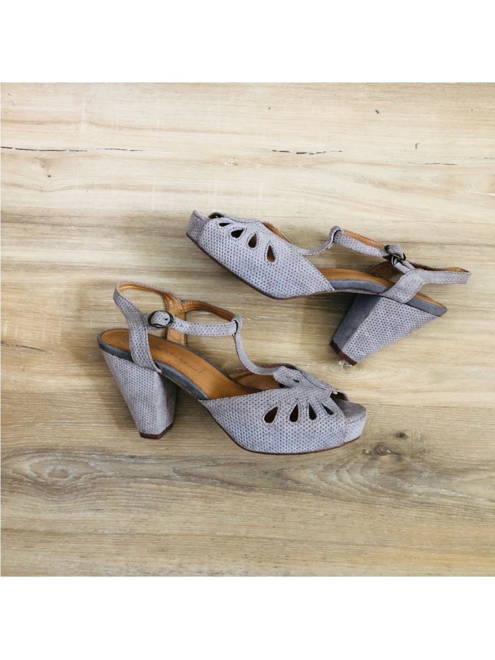 Jeffrey Campbell Gray Suede Cutout T-Strap Heels Size 9
